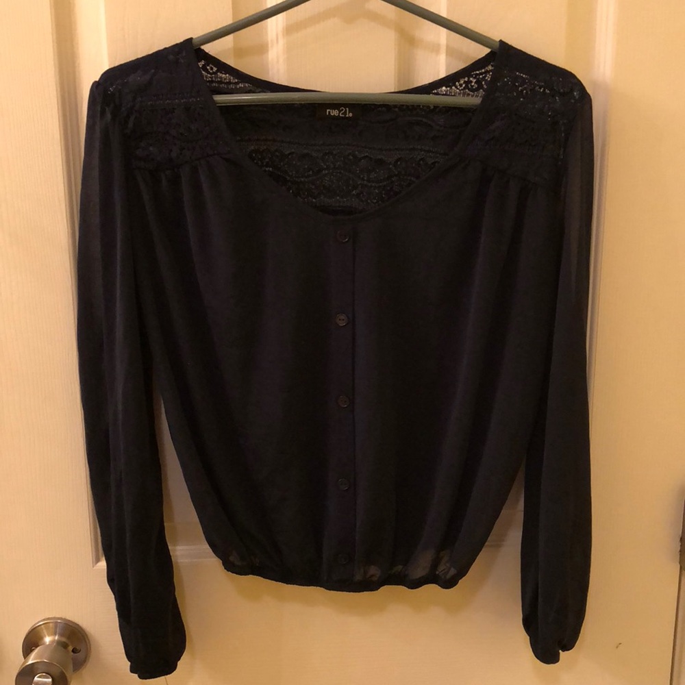 Rue 21 Navy Blue Sheer Top
